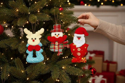 Decoratiuni brad Craciun ren om zapada si mos craciun set 12 buc, aprox 14cm per figurina