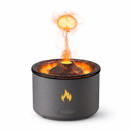 Difuzor aroma tip vulcan cu efect lava si flacara LED, umidificator si aromaterapie