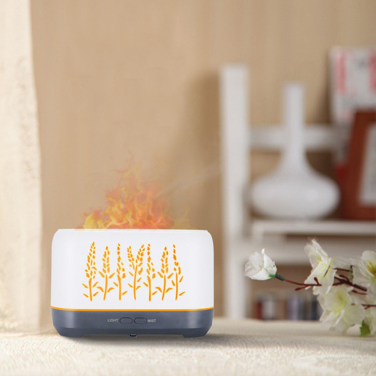 Difuzor aromaterapie cu efect flacara LED, iluminare ambientala, alimentare USB-C