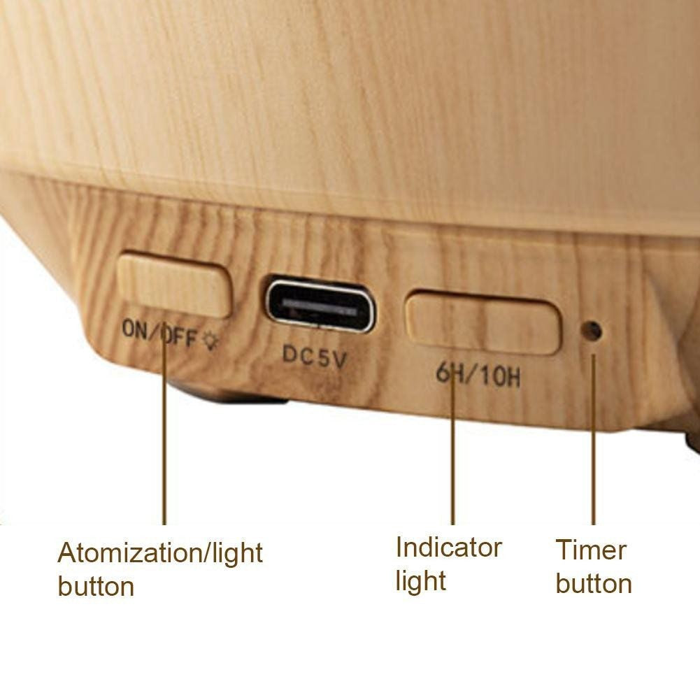 Difuzor Aromaterapie cu Efect Flacara Munte, Umidificator LED 300ml cu Telecomanda, Lemn Deschis