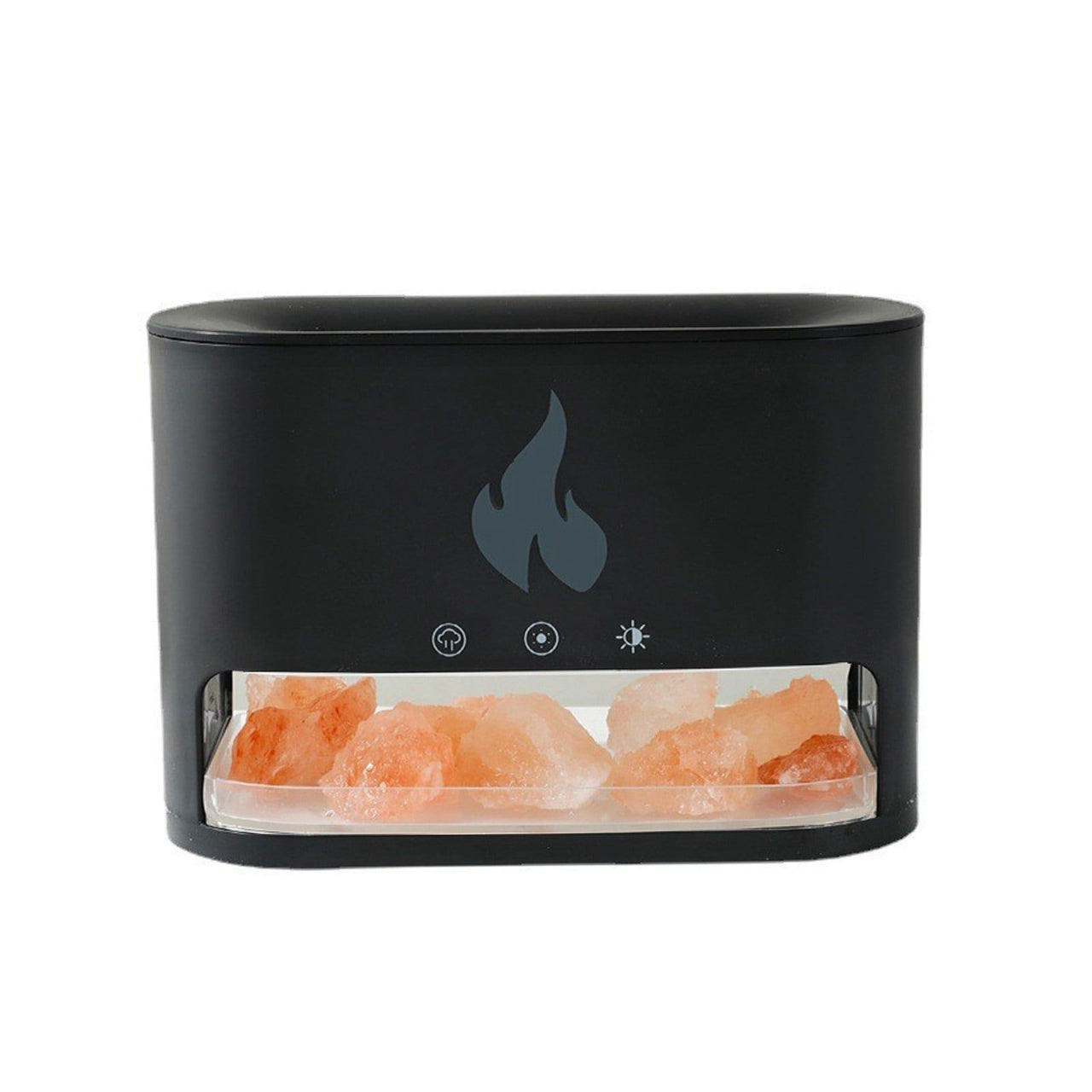 Difuzor aromaterapie flacara LED cu sare Himalaya, umidificator aer silentios USB, negru