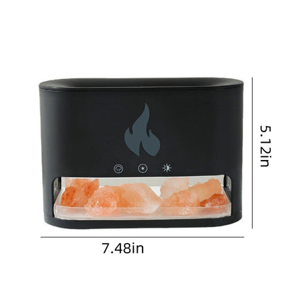 Difuzor aromaterapie flacara LED cu sare Himalaya, umidificator aer silentios USB, negru