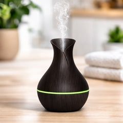 Difuzor aromaterapie ultrasonic 200 ml cu iluminare LED și efect de lemn, negru
