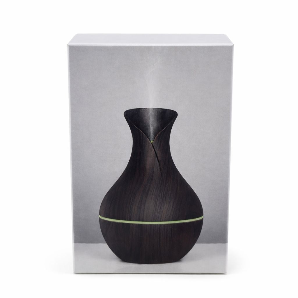 Difuzor aromaterapie ultrasonic 200 ml cu iluminare LED și efect de lemn, negru