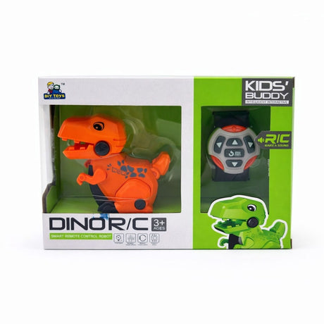 Dinozaur interactiv cu telecomanda R/C, sunete si lumini, miscare automata, portocaliu