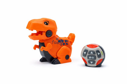 Dinozaur interactiv cu telecomanda R/C, sunete si lumini, miscare automata, portocaliu
