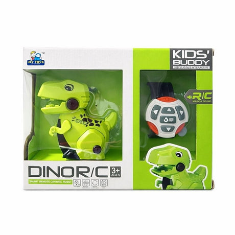 Dinozaur telecomandat interactiv verde cu sunete si miscare, control tip ceas