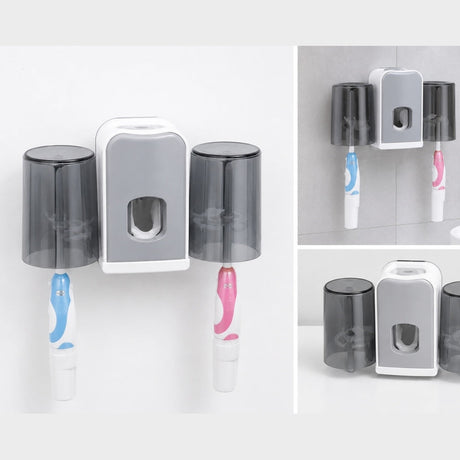 Dispenser pasta de dinti cu suport pentru periute, montare pe perete