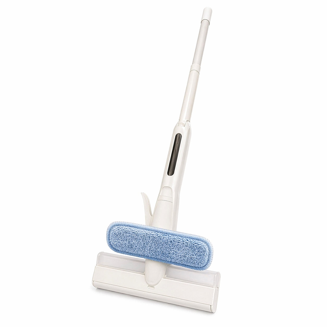 Dispozitiv curatare geamuri cu pulverizator si rezervor apa, racleta si laveta microfibra