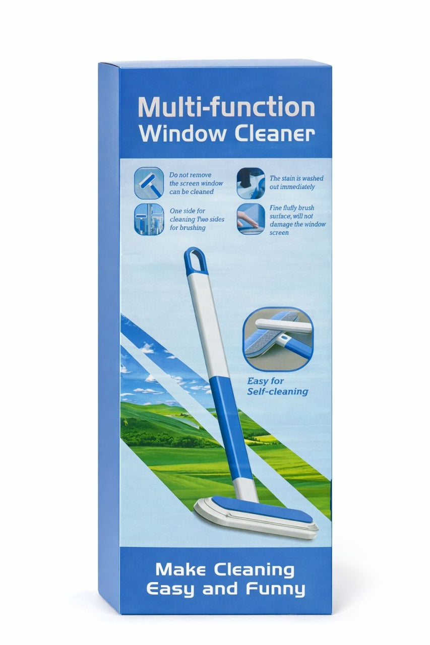 Dispozitiv multifunctional de curatat geamuri, telescopic, plastic, albastru cu alb