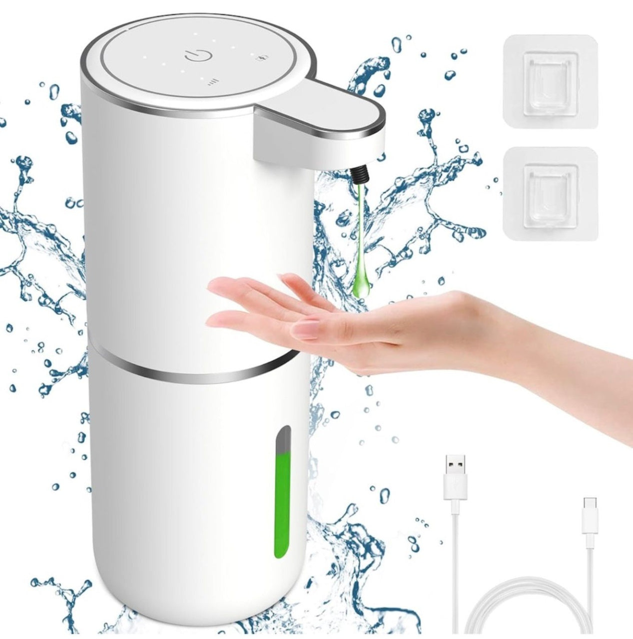 Dozator Automat Sapun cu Senzor, Montare Perete sau Masa, USB-C, Rezervor 380ml, Alb