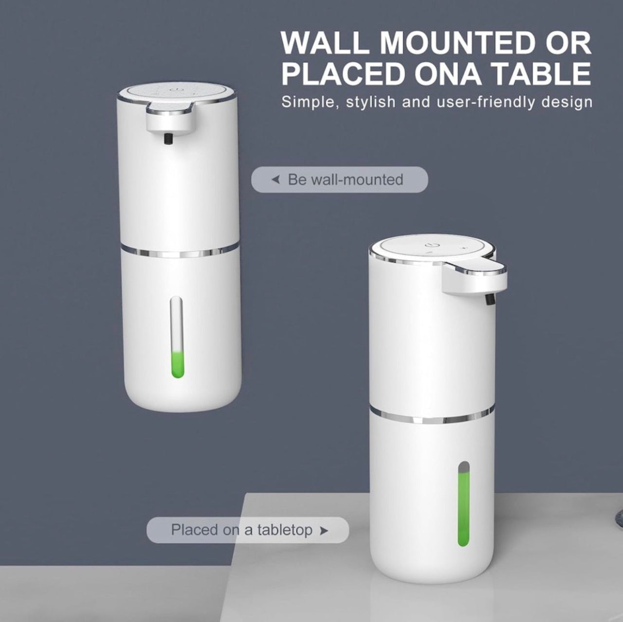 Dozator Automat Sapun cu Senzor, Montare Perete sau Masa, USB-C, Rezervor 380ml, Alb