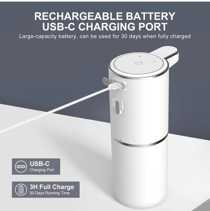 Dozator Automat Sapun cu Senzor, Montare Perete sau Masa, USB-C, Rezervor 380ml, Alb