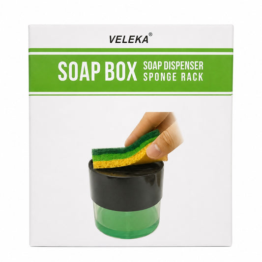 Dozator Sapun Bucatarie cu Burete Inclus, Recipient Detergent Vase, Dispenser Manual pentru Chiuveta, 13x12 cm, Verde