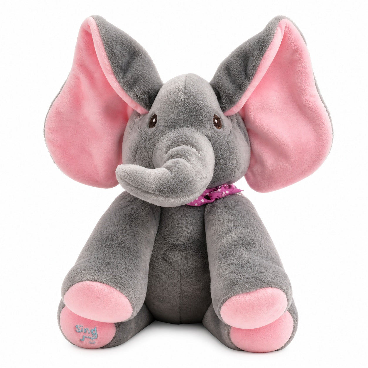 Elefant de plus interactiv cu urechi roz, 30cm, , repeta si imita sunete copii