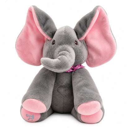 Elefant de plus interactiv cu urechi roz, 30cm, , repeta si imita sunete copii