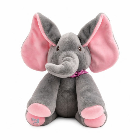 Elefant de plus interactiv cu urechi roz, 30cm, , repeta si imita sunete copii