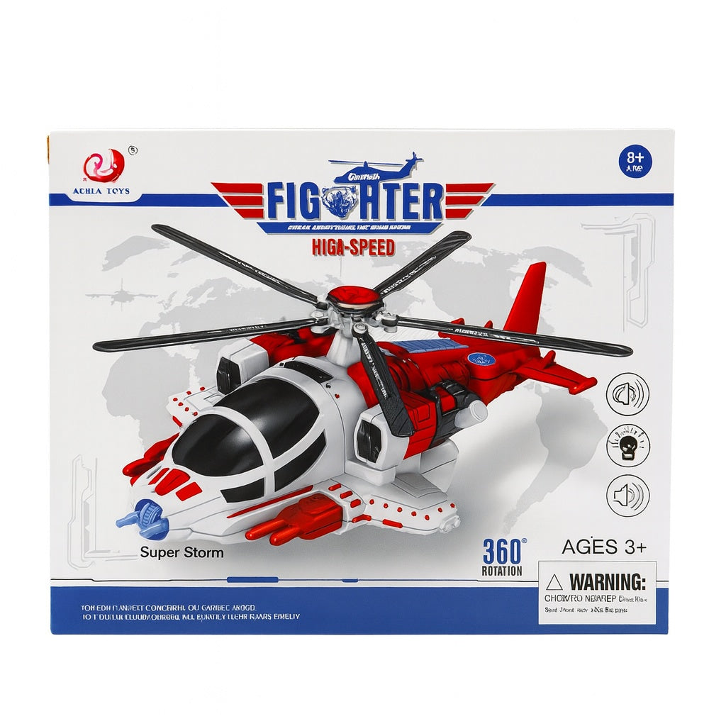 Elicopter Jucarie cu Lumini, Sunete si Rotatie 360 , Model Fighter, 30 cm