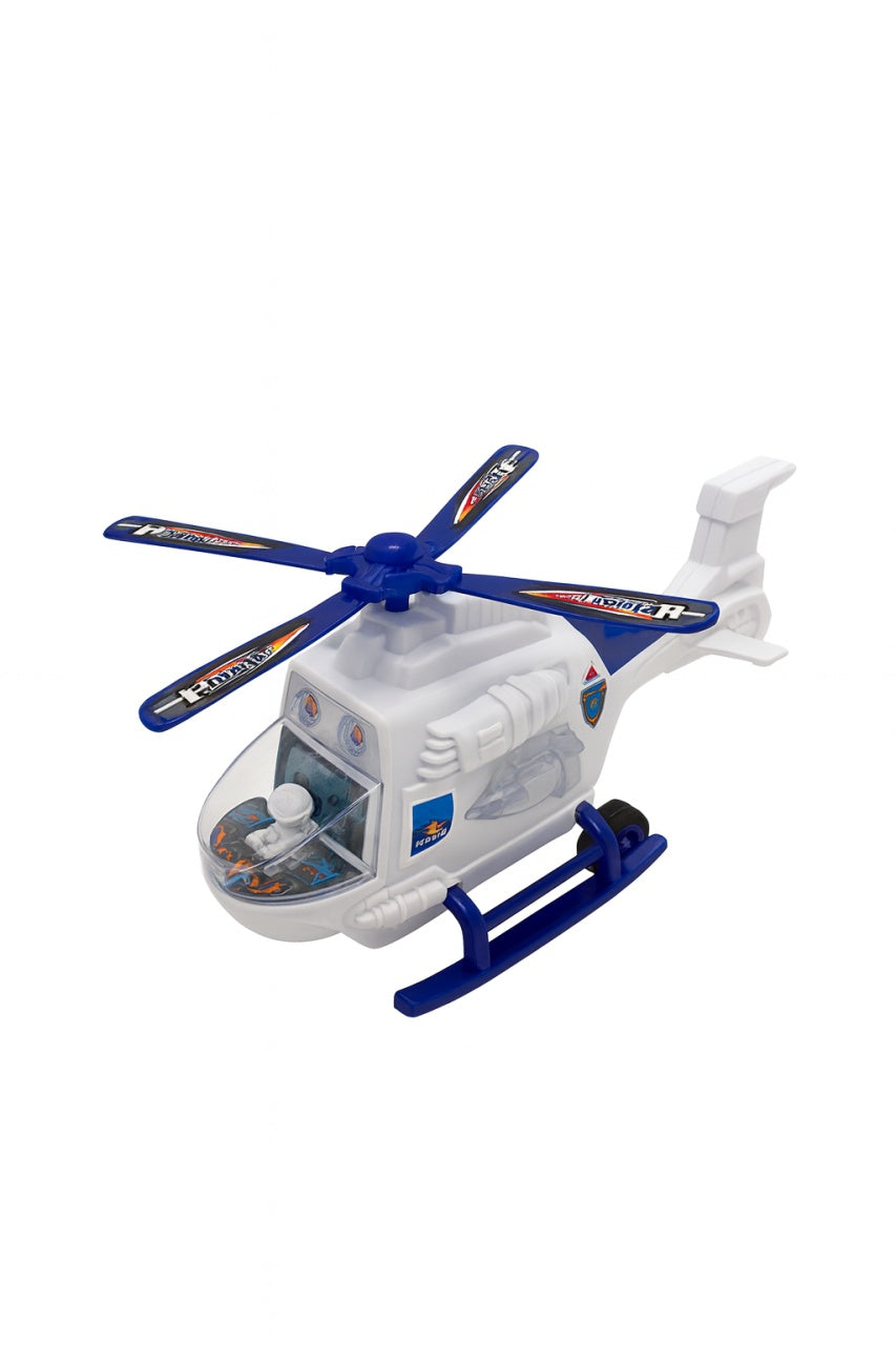 Elicopter Politie Jucarie 22x10 cm cu Lumini, Sunete si Bump Go , Vehicul Interactiv pe Baterii