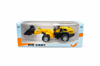 Excavator din metal, model die-cast, culoare portocaliu-negru, 21x8,5x6 cm