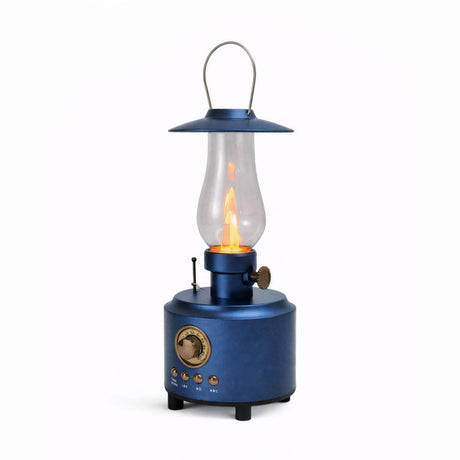 Felinar LED vintage cu efect flacara realist, boxa wireless, USB si TF, decor ambient si camping, albastru