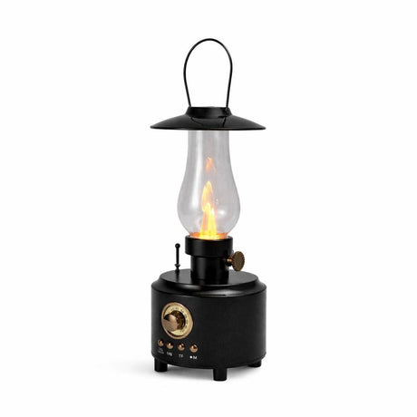Felinar LED vintage cu efect flacara realist, reincarcabil, decor ambient si camping, culoare negru