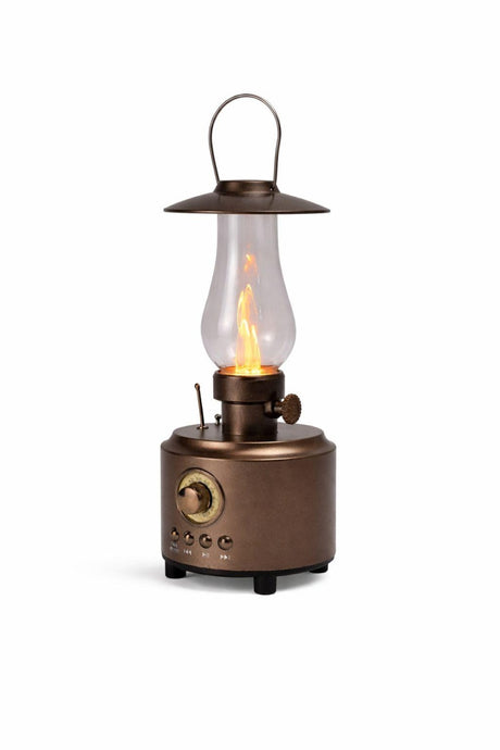 Felinar LED vintage cu efect flacara realist, reincarcabil, decor ambient si camping, maro inchis