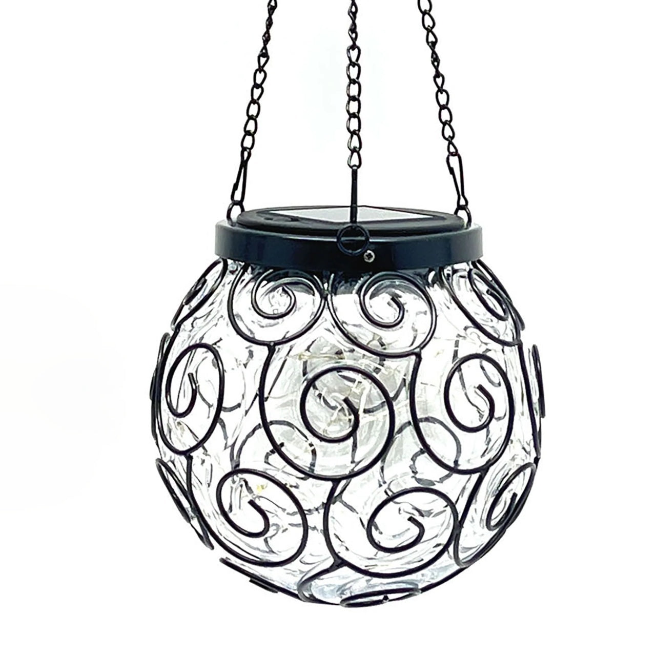 Felinar solar LED pentru grădină, metal și sticlă, negru, design spirală