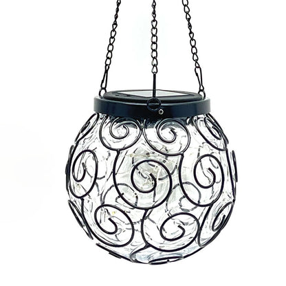 Felinar solar LED pentru grădină, metal și sticlă, negru, design spirală