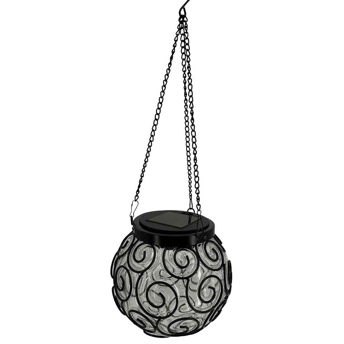 Felinar solar LED pentru grădină, metal și sticlă, negru, design spirală