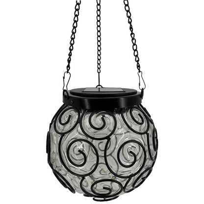 Felinar solar LED pentru grădină, metal și sticlă, negru, design spirală