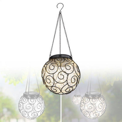 Felinar solar LED pentru grădină, metal și sticlă, negru, design spirală