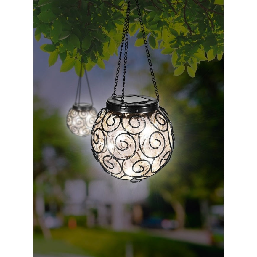 Felinar solar LED pentru grădină, metal și sticlă, negru, design spirală