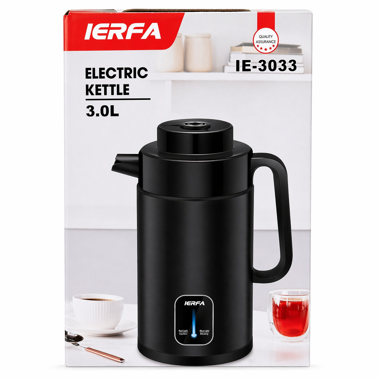 Fierbător electric apă rosu, capacitate 3L, 29 cm, oprire automata