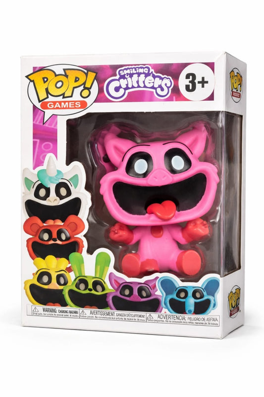 Figurina colectie tip POP, personaj amuzant Smiling Critters, model roz, cutie display inclusa