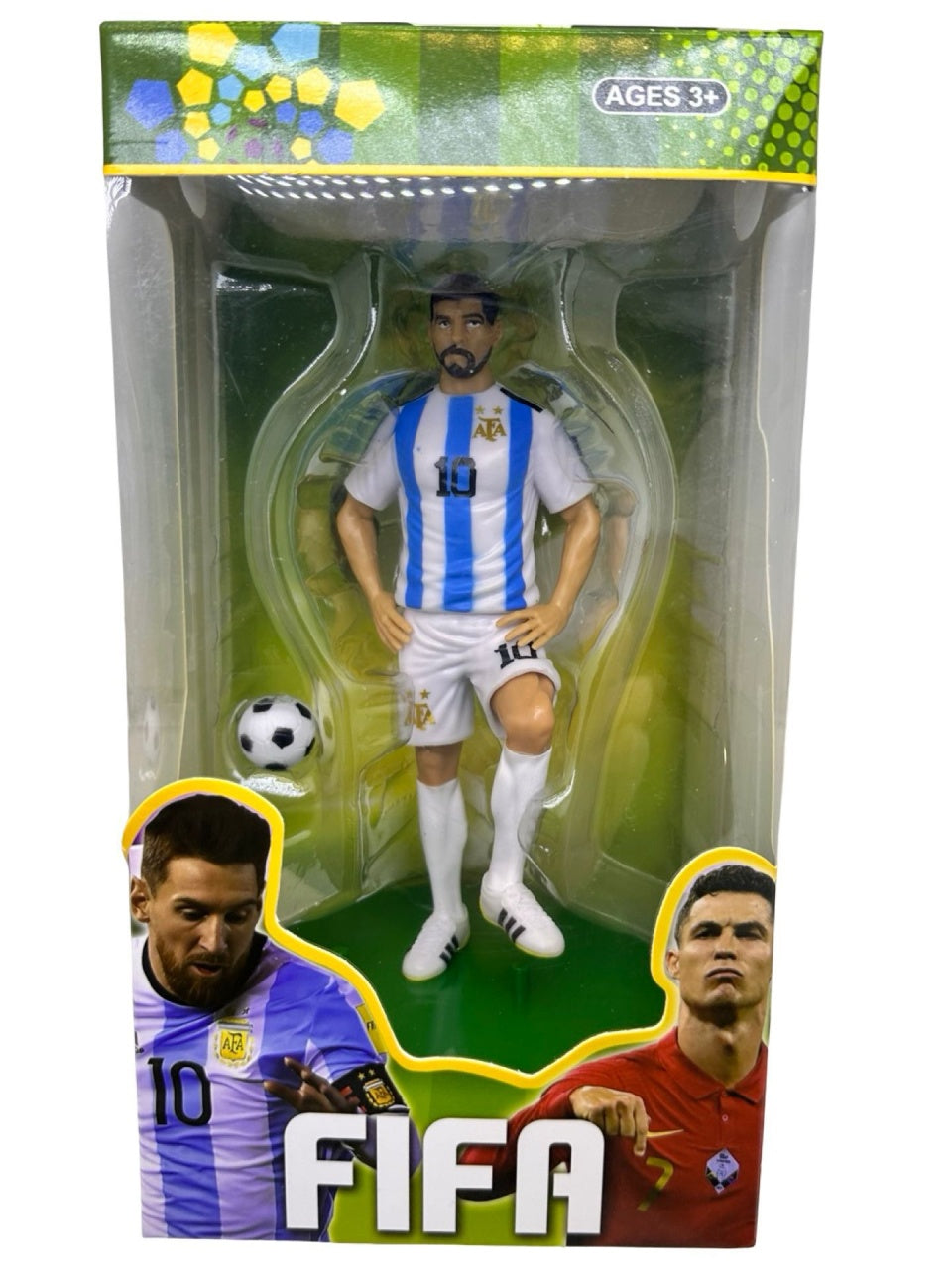 Figurina de colectie fotbalist cu minge si suport, 17 cm