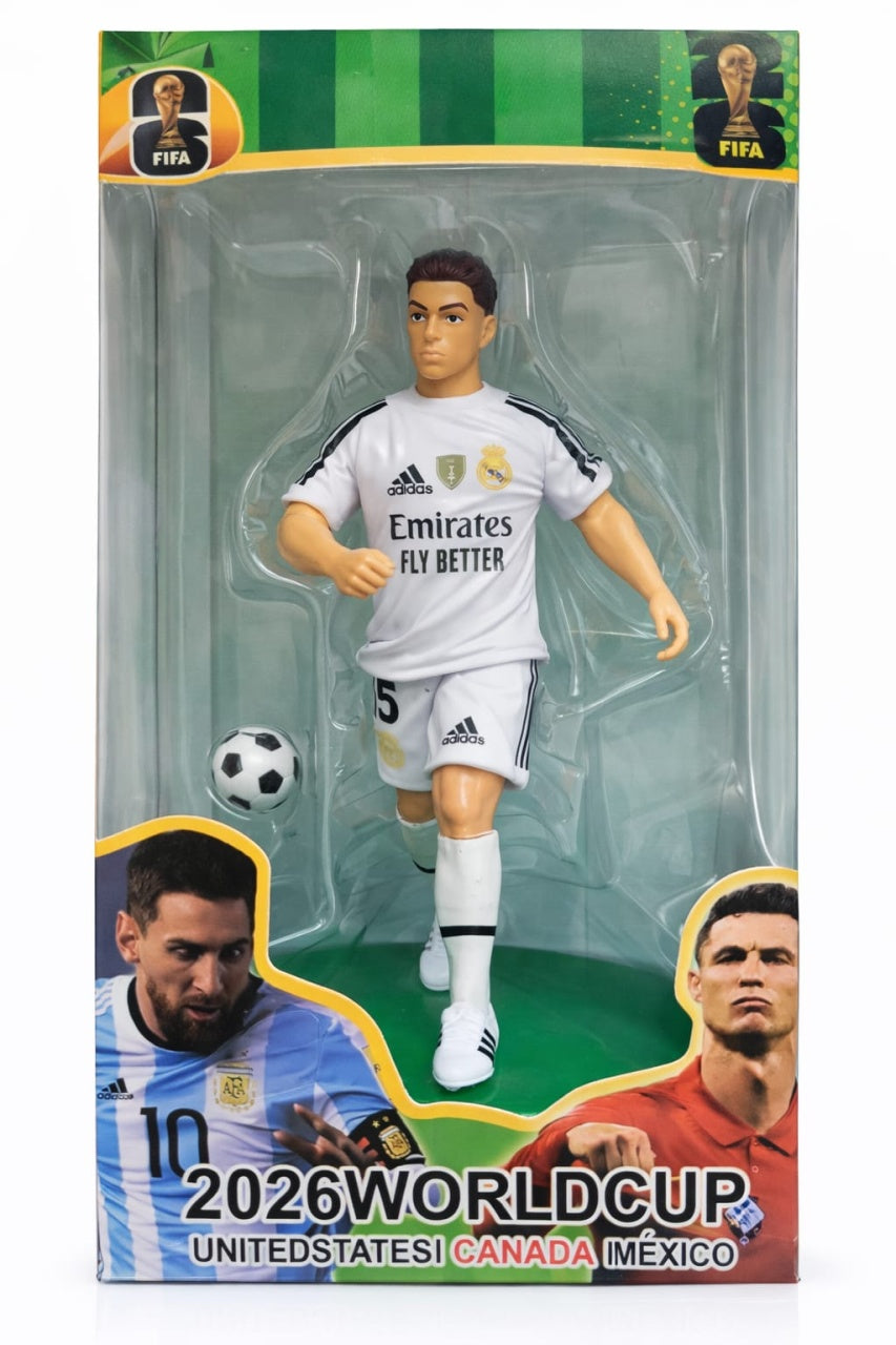 Figurina de colectie fotbalist cu minge si suport, 17 cm