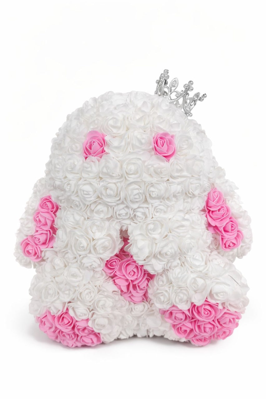 Figurina din trandafiri din spuma alb cu roz, decor cadou premium
