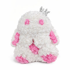 Figurina din trandafiri din spuma alb cu roz, decor cadou premium