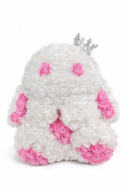 Figurina din trandafiri din spuma alb cu roz, decor cadou premium