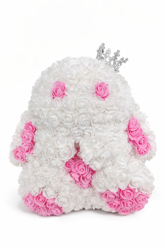Figurina din trandafiri din spuma alb cu roz, decor cadou premium