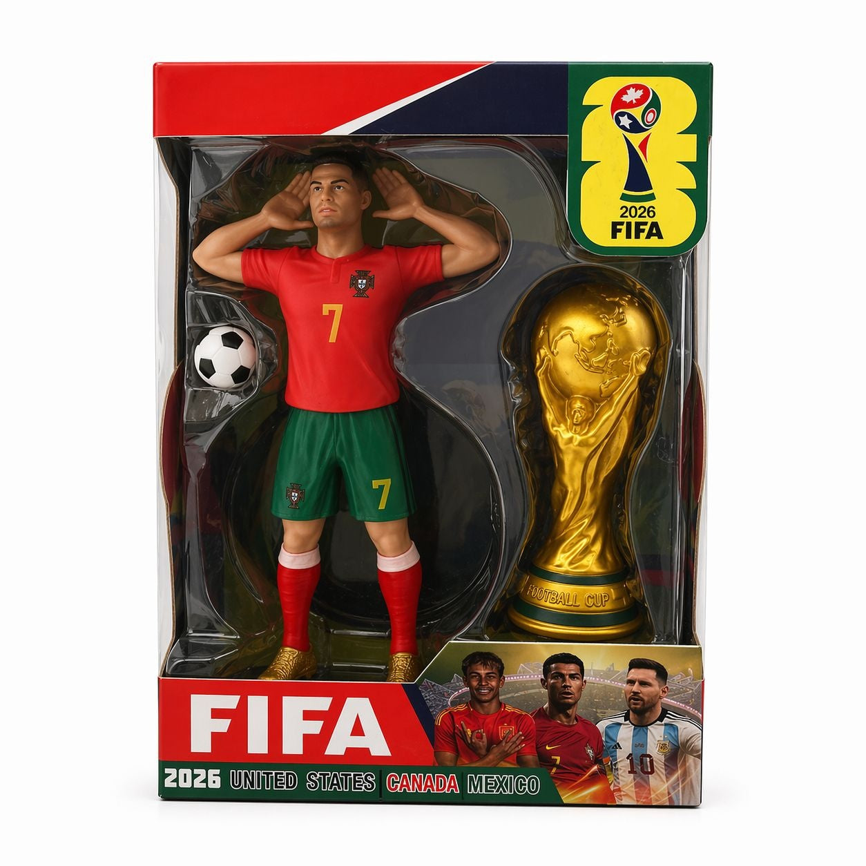 Figurină fotbal cu trofeu, set colecție cadou copii