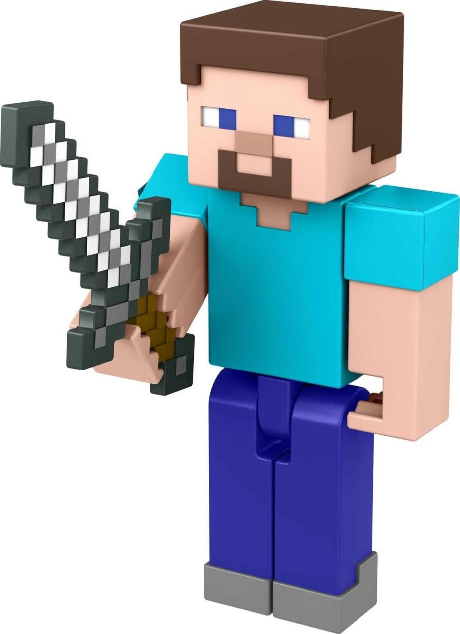 Figurina pixelata cu sabie, personaj joc, albastru, 33 cm