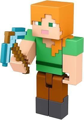 Figurina pixelata cu sabie, personaj joc verde si maro, 33 cm