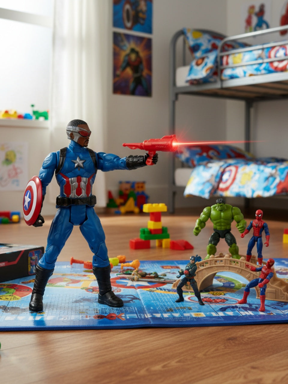 Figurina supererou cu accesorii si lumini, model Captain, jucarie copii
