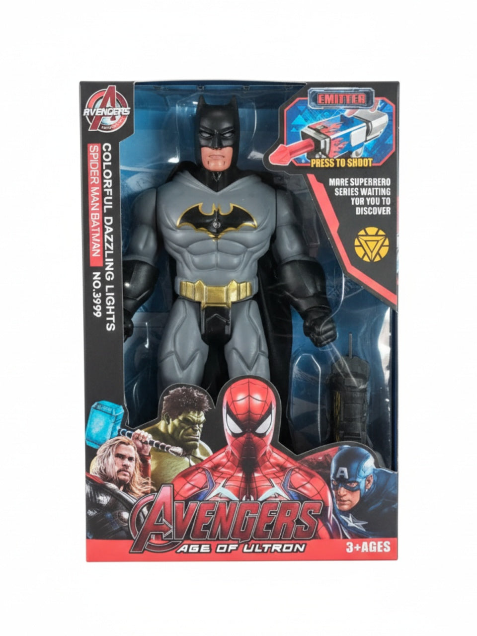 Figurina supererou cu costum gri si lansator luminos, 3+