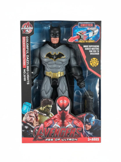 Figurina supererou cu costum gri si lansator luminos, 3+