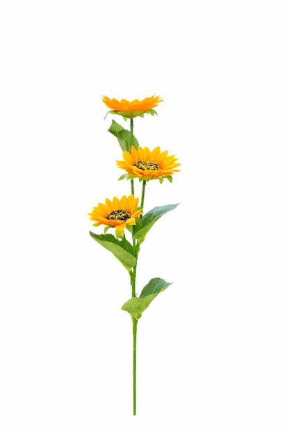 Floarea soarelui artificiala cu 3 flori si 4 frunze, inaltime 60 cm