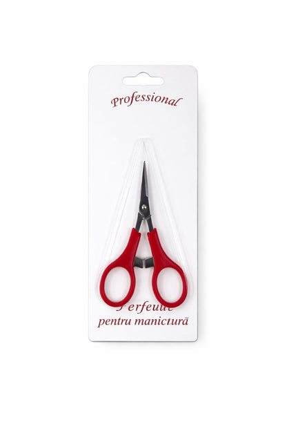 Foarfecă profesională pentru manichiură și cuticule cu mâner ergonomic roșu