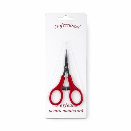 Foarfecă profesională pentru manichiură și cuticule cu mâner ergonomic roșu